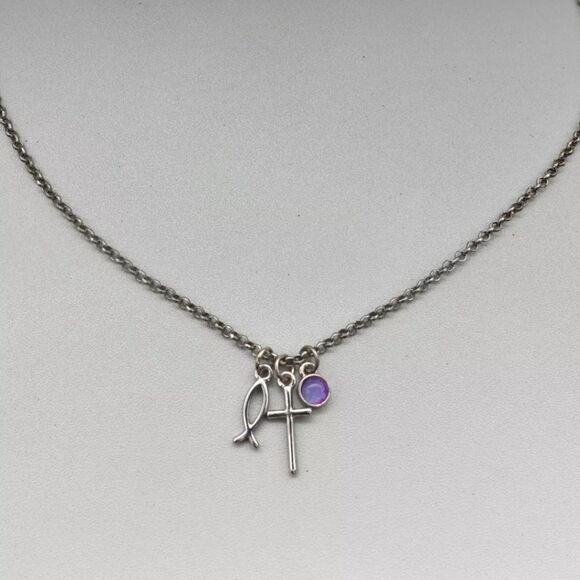 Lia Sophia Necklace Cross Ichthus Religious Pendant 18" - Picture 3 of 6